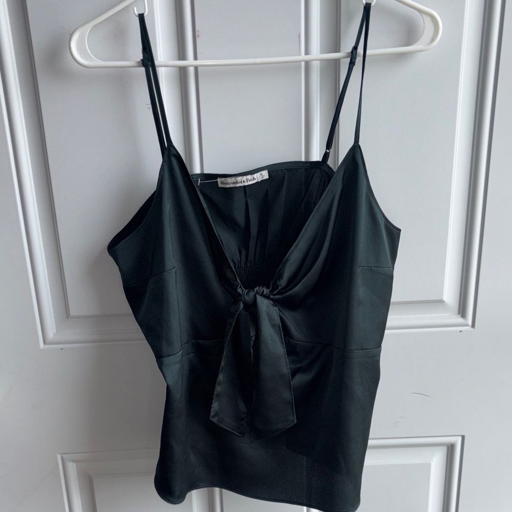 Dark Hunter Green Tie-Front Satin Cami Top